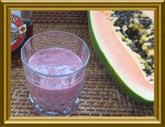 Papaya trifft Heidelbbere Smoothie aus der Lehrküche Taraland