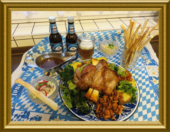 Kalbshaxe mit Wirsinggemüse und Pfifferlingen zu Backkartoffeln (2)