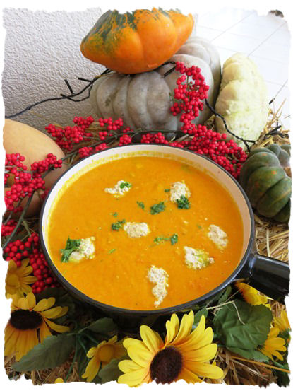 Kürbis Karotten Suppe mit Klösschen (6)