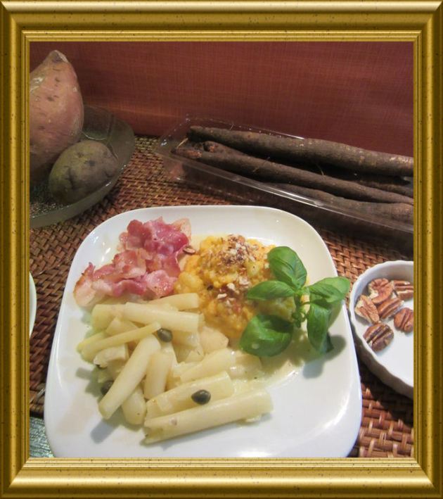 Schwarzwurzeln mit zweierlei Stampf mit Pekannüssen aus der Taraland Lehrküche